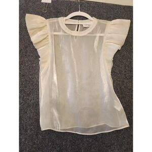 American Threads Blouse Womens Small White Sheer Ruffle Flutter Sleeve Top